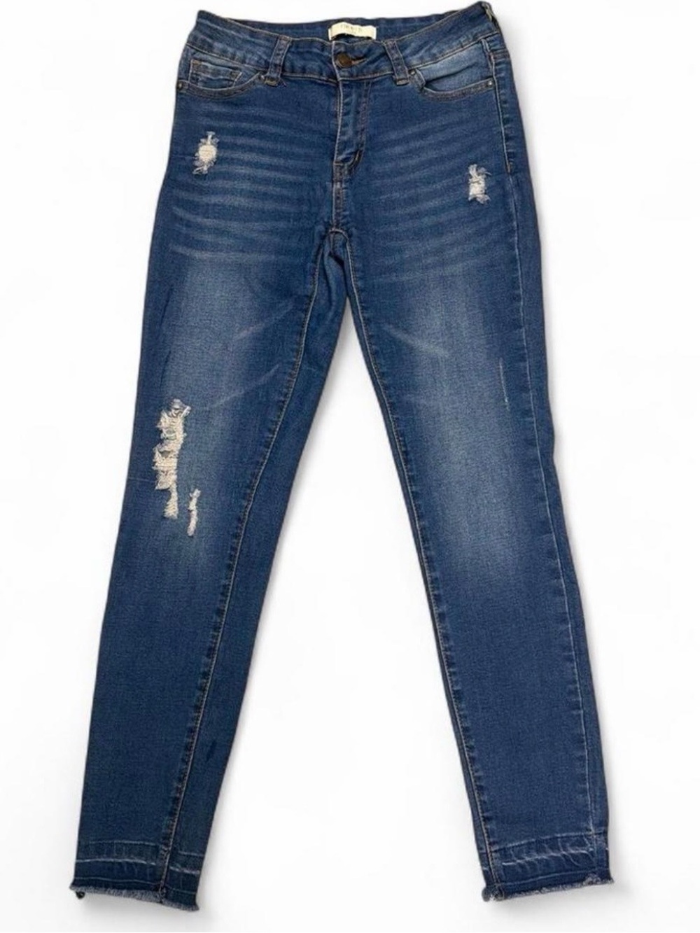 Forever 21 Women's 27 High-Waisted Dark Blue Distressed Skinny Jeans